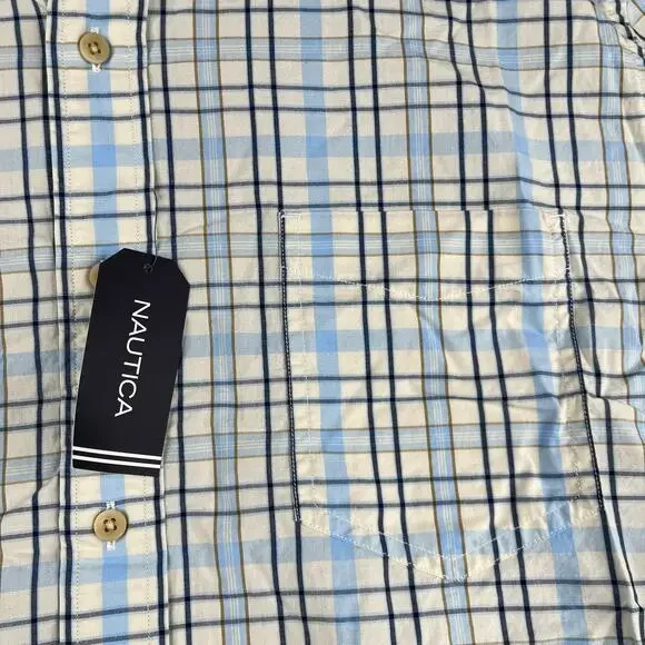 Nautica Cool Breeze Blue Plaid Shirt Pocket Button Up Long Sleeve Mens New NWT - Picture 5 of 13